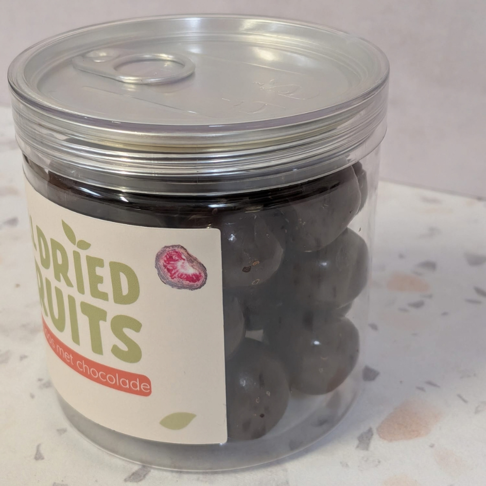Framboos gevriesdroogd omhuld met chocolade